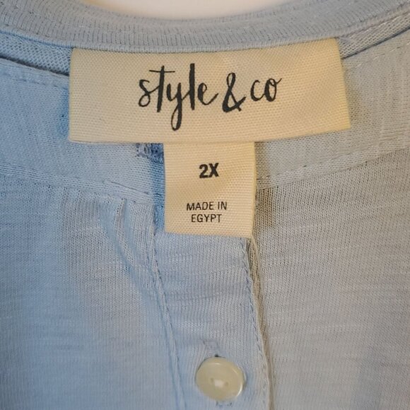 NWT Bundle of 2 Style & Co Womens Shirt 3/4 Button 2X Angel Falls/ Sage Green - Picture 15 of 16